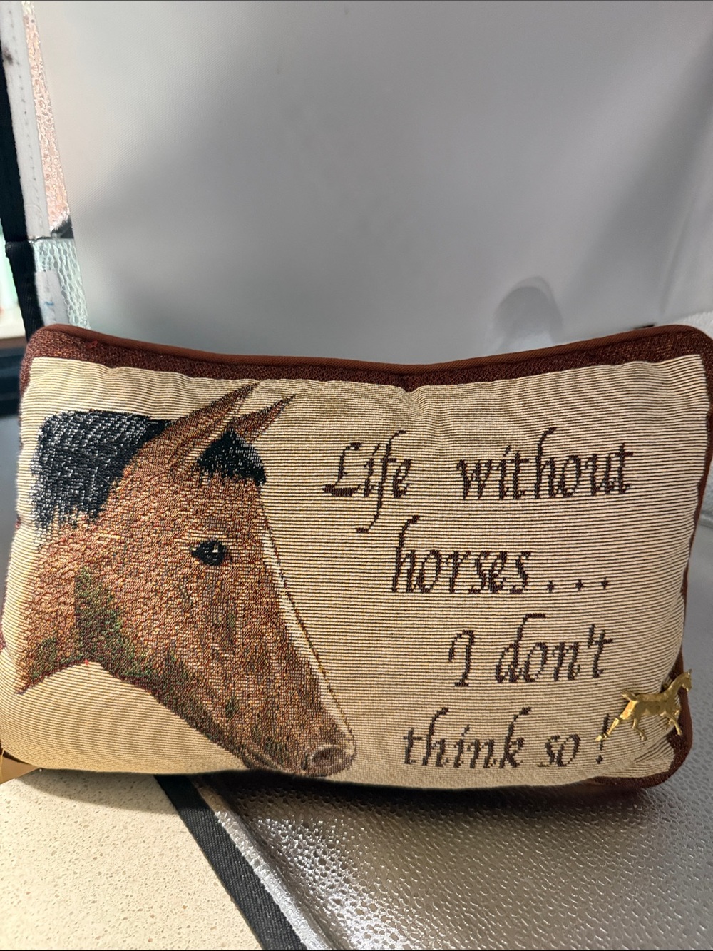 Decorative Horse Tapestry Pillow - Brown